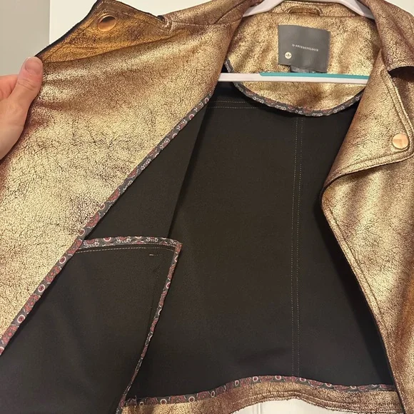 Anthropologie Gold Leather Motorcycle Jacket - Picture 8 of 13